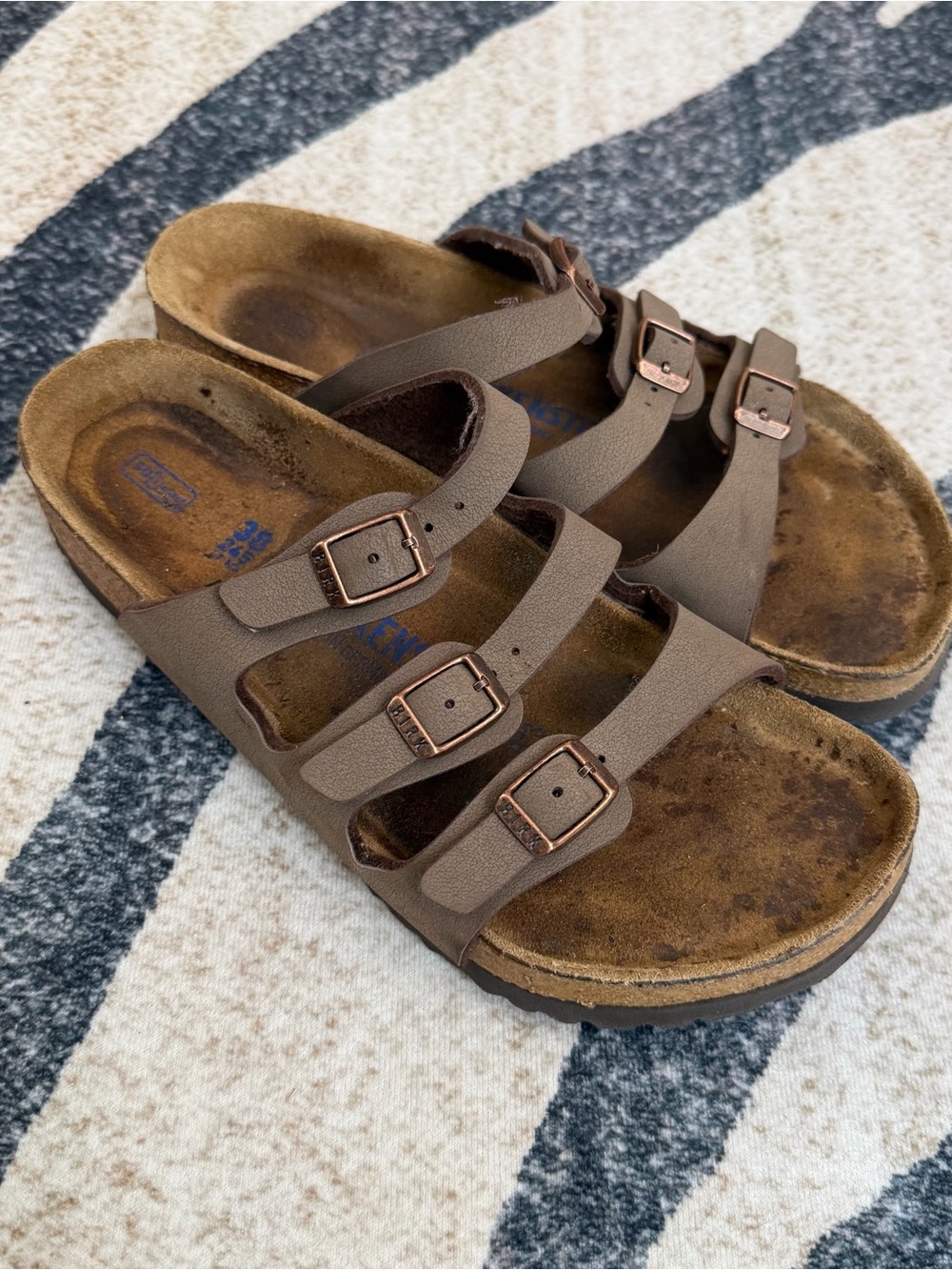 Size 38 - Birkenstock Brown Triple Strap Sandals - Florida Soft Footbed - Mocha